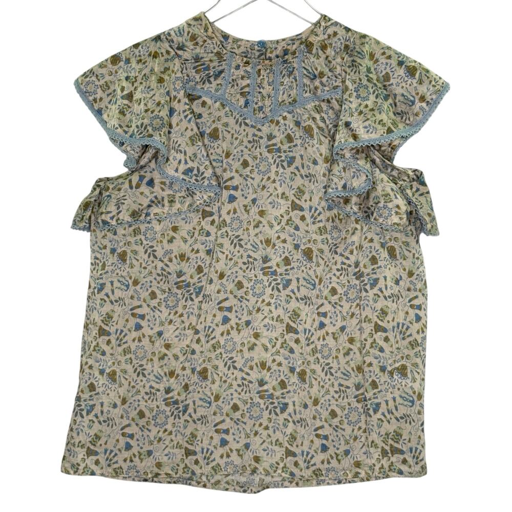 Sabina Musayev S Mandy Top Sage Print Peplum Sleeve Floral Cottage *flaw